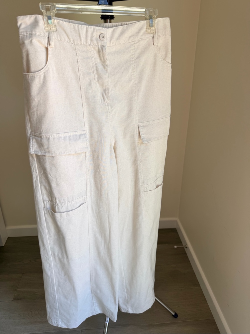 Hunter & Brown like new Cream Elastic-Waist Linen Blend Pants L - Picture 3 of 15